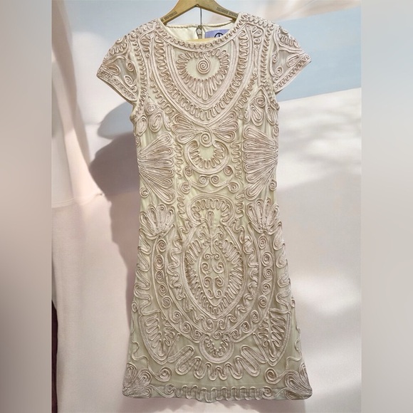 JS Collections Cocktail Dress 2 Light Blush Pink Embroidered Sheer Cap Sleeves - Picture 3 of 13